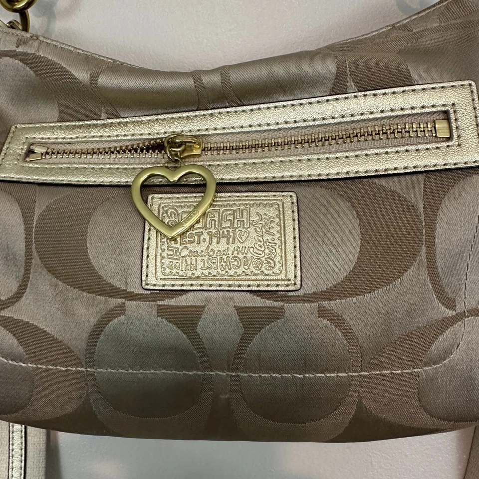 Bolso Bandolera Coach Poppy H1280-F20044 Vintage Y2K Dorado Tostado Firma Hombro Foto 3 de 4