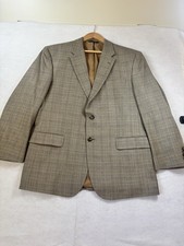 Jos A Bank Men  s 44R Wool Windowpane Sport Coat Tan Jacket Office Casual