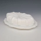 Vintage FENTON Milk Glass Cactus (Agave) Butter Dish W/ Lid 1950s