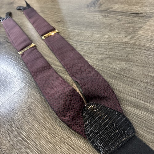 True Vintage Burgundy Silk Leather Suspenders VTG RARE Old Money Tailor Black