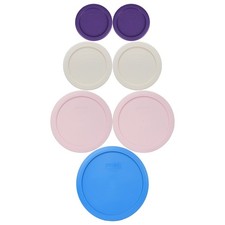 Pyrex Lids: 2 7202-PC PLM, 2 7200-PC SC, 2 7201-PC LP, 1 7402-PC MB