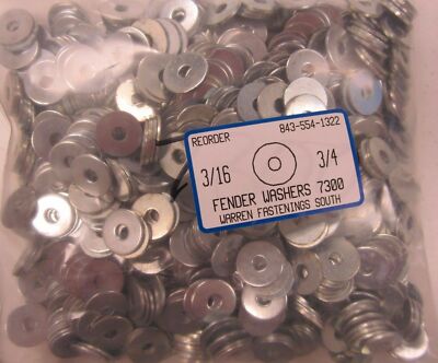 #10 Oversized Fender Washers 3/16 x 3/4 OD - Zinc Plated 300 Pieces