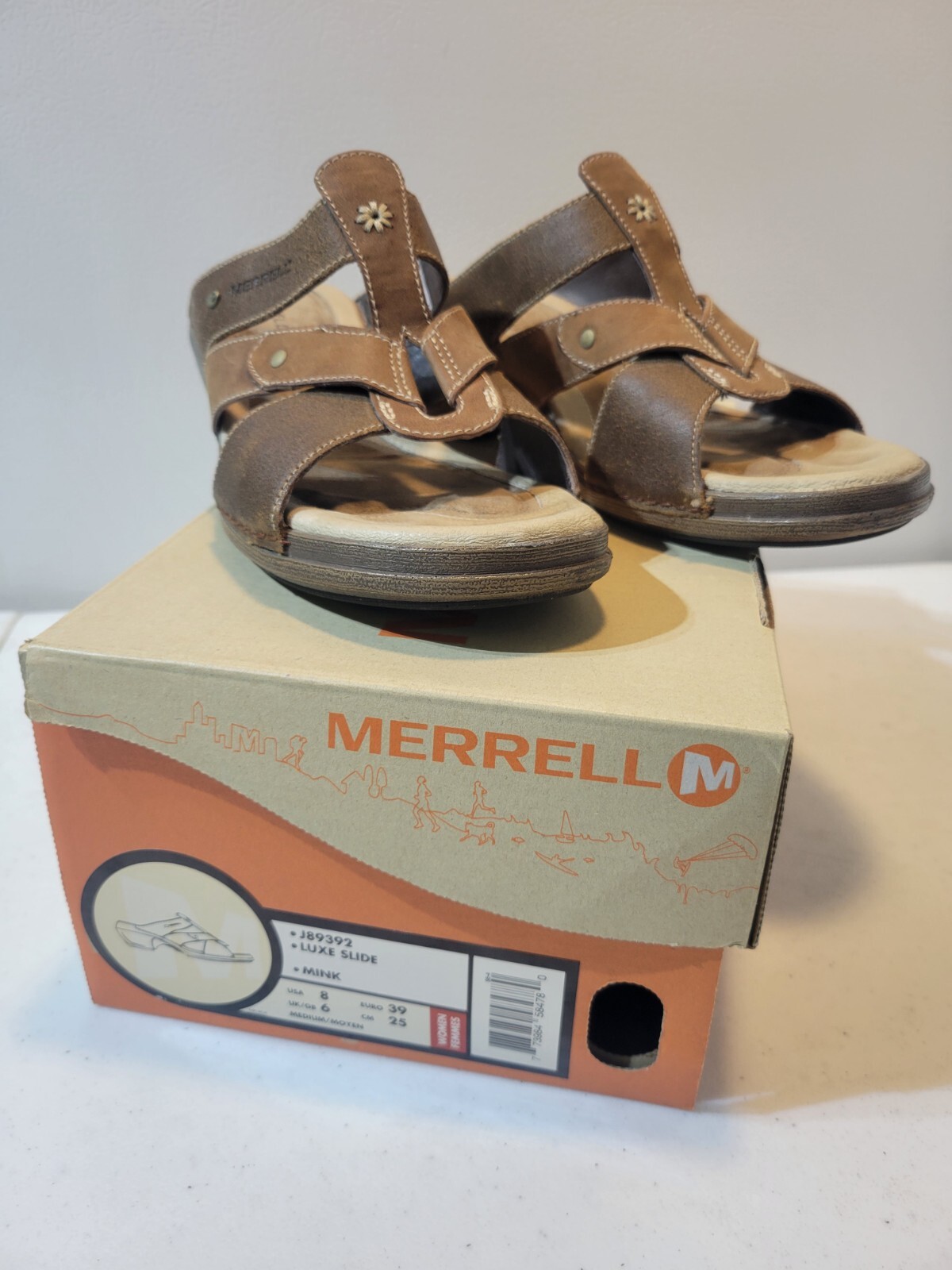 MERRELL Luxe Slide Caffè MARRONE Pelle Mules Cinturino Tacco Comodi Sandali 8M US