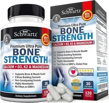 Bone Strength Calcium Supplement w/ Calcium, Vitamin D3, K2, C, Magnesium 120ct