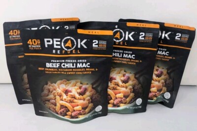4x Peak Refuel Beef Chili Mac Freeze-Dried Hiking, Backpacking Survival Meal 4pk