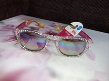 JUSTICE FOLDABLE SUNGLASSES SILVER/PINK/GOLD RHINESTONE SHIMMER SUMMER ACCESSORY