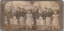 1900 STEREO VINTAGE PHOTOGRAPH NORWAY WOMEN IN MARKET PLACE