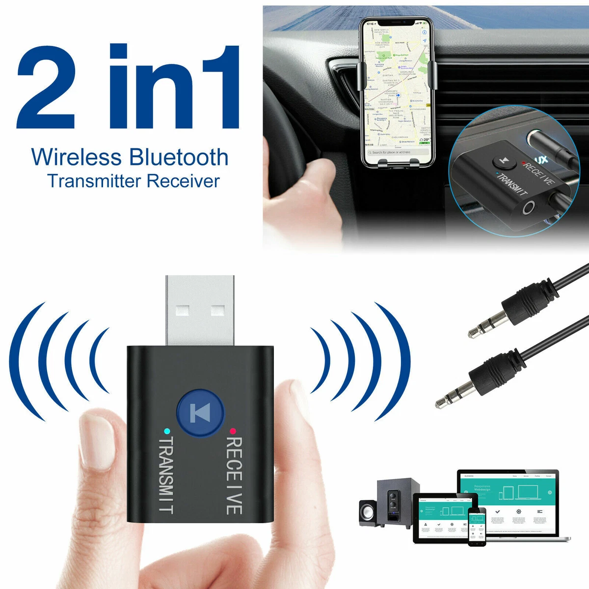 Bluetooth 5.0 Adapter 3.5mm Jack Aux Dongle, Portable Wireless Transmitter  Receiver for TV/PC/Headphone/Car/Home Theater, USB Bluetooth Audio Adapter