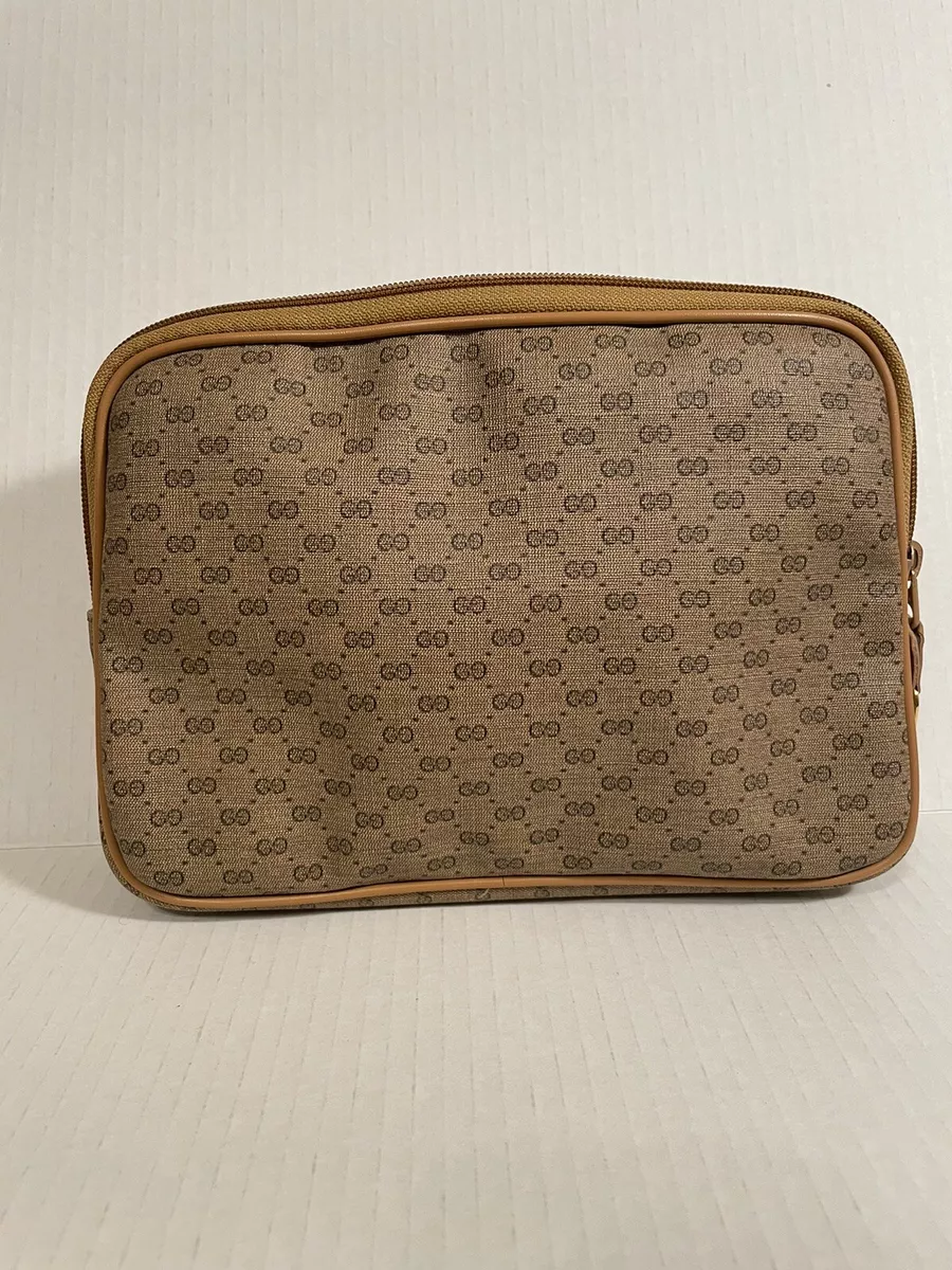 Vintage Gucci Gg Monogram Brown Canvas Travel Toiletry Cosmetic Pouch