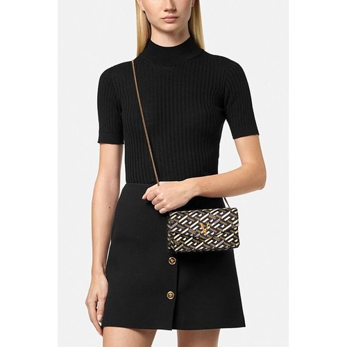 NEW $1075 VERSACE Coated Canvas Green LA GRECA VIRTUS V Small Crossbody BAG NWT - Picture 18 of 18