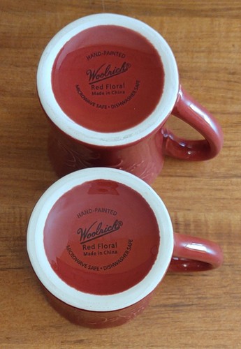 Set 2 Tazzine/Tazze da Caffè Rosso Woolrich Rosso Floreale Goffrato Fiori Steli - Foto 6 di 6