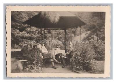 Man & Boy Sitting in Gazebo - Blur - Old Photo 1930s
