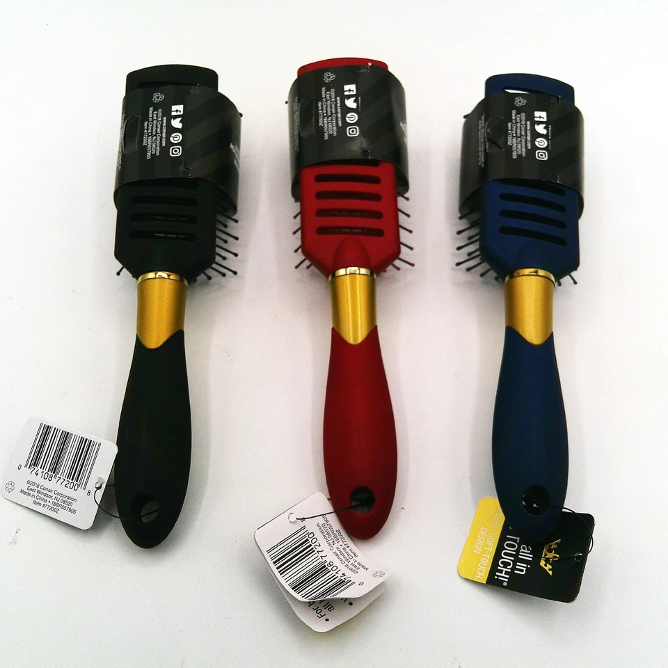 New Conair Velvet Touch 3 PACK Dry/Style/Volumize Brush Tri Color - Image 2 of 2