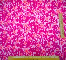 Quilt Fabric By The Yard Peach & Pink Floral Vines on Hot Pink Cotton Vtg #PC