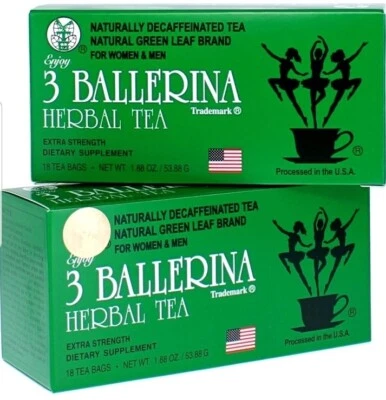 2 BOXES - 3 BALLERINA TEA EXTRA STRENGTH 18 BAGS EA BOX TE DE 3 BALERINAS