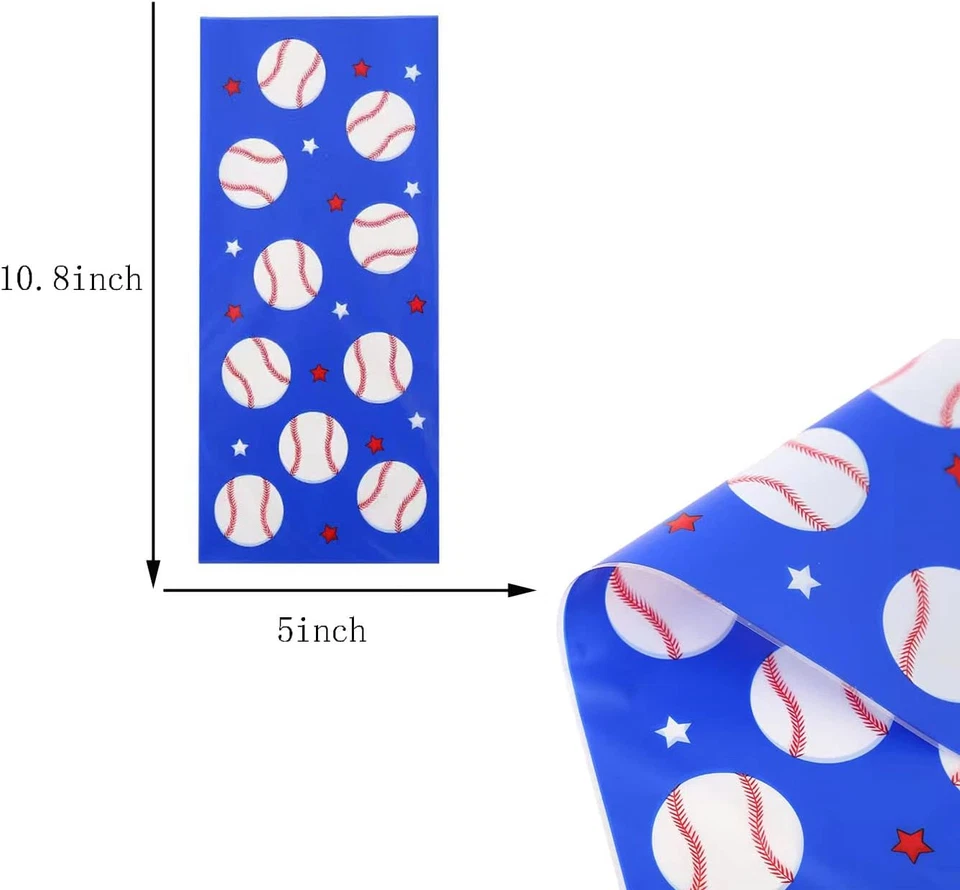 50 piezas bolsas de golosinas de béisbol bolsas de dulces sellables térmicamente béisbol celofán Foto 3 de 4