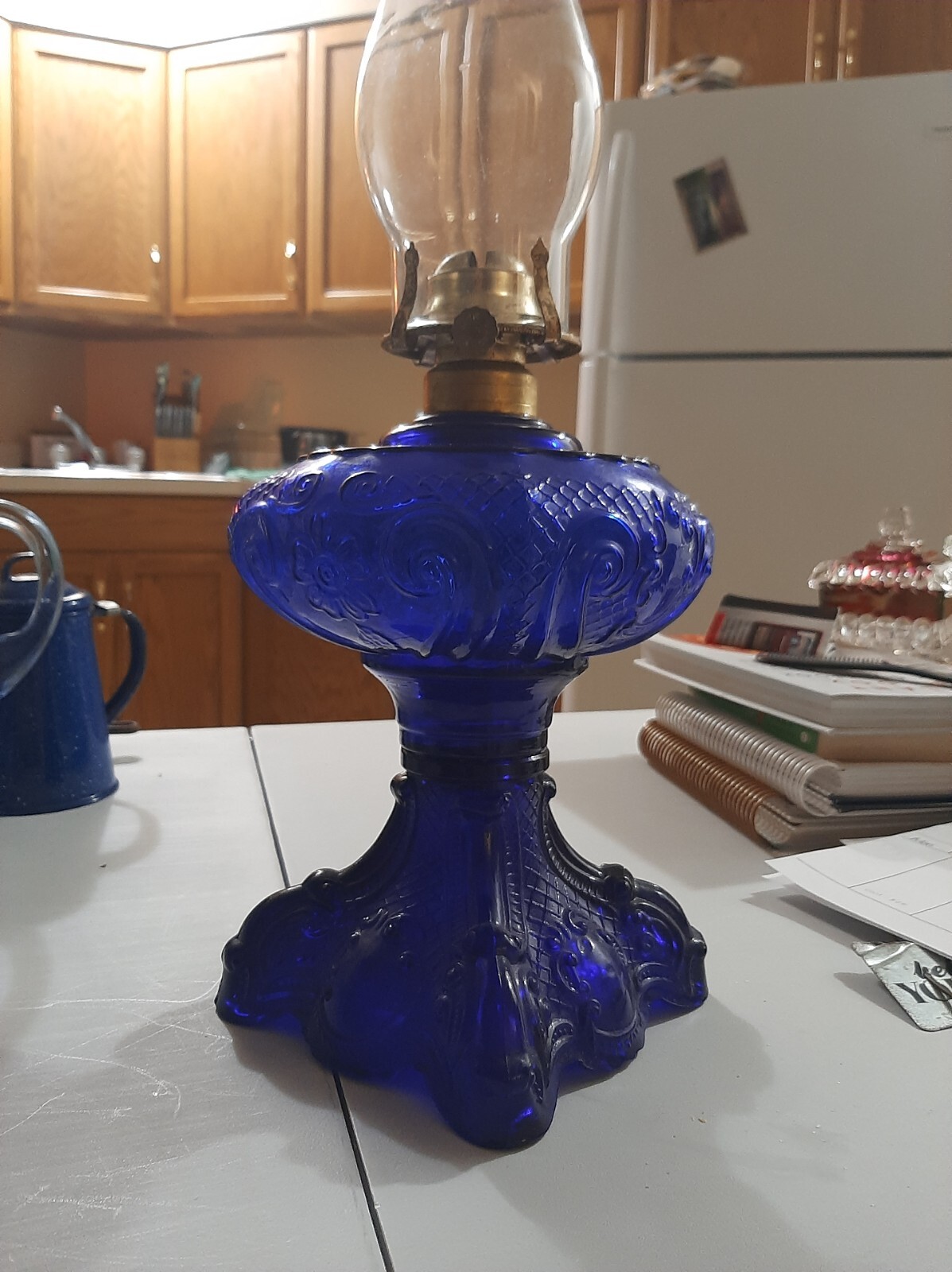 Original Antique Cobalt Princess Feather Oil Lamp eBay