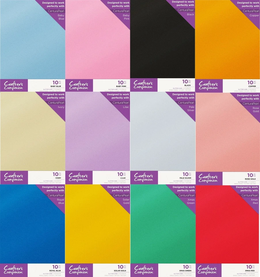 Crafter's Companion - Single Sided Single Colour Glitter Card 10 Sheet Pack