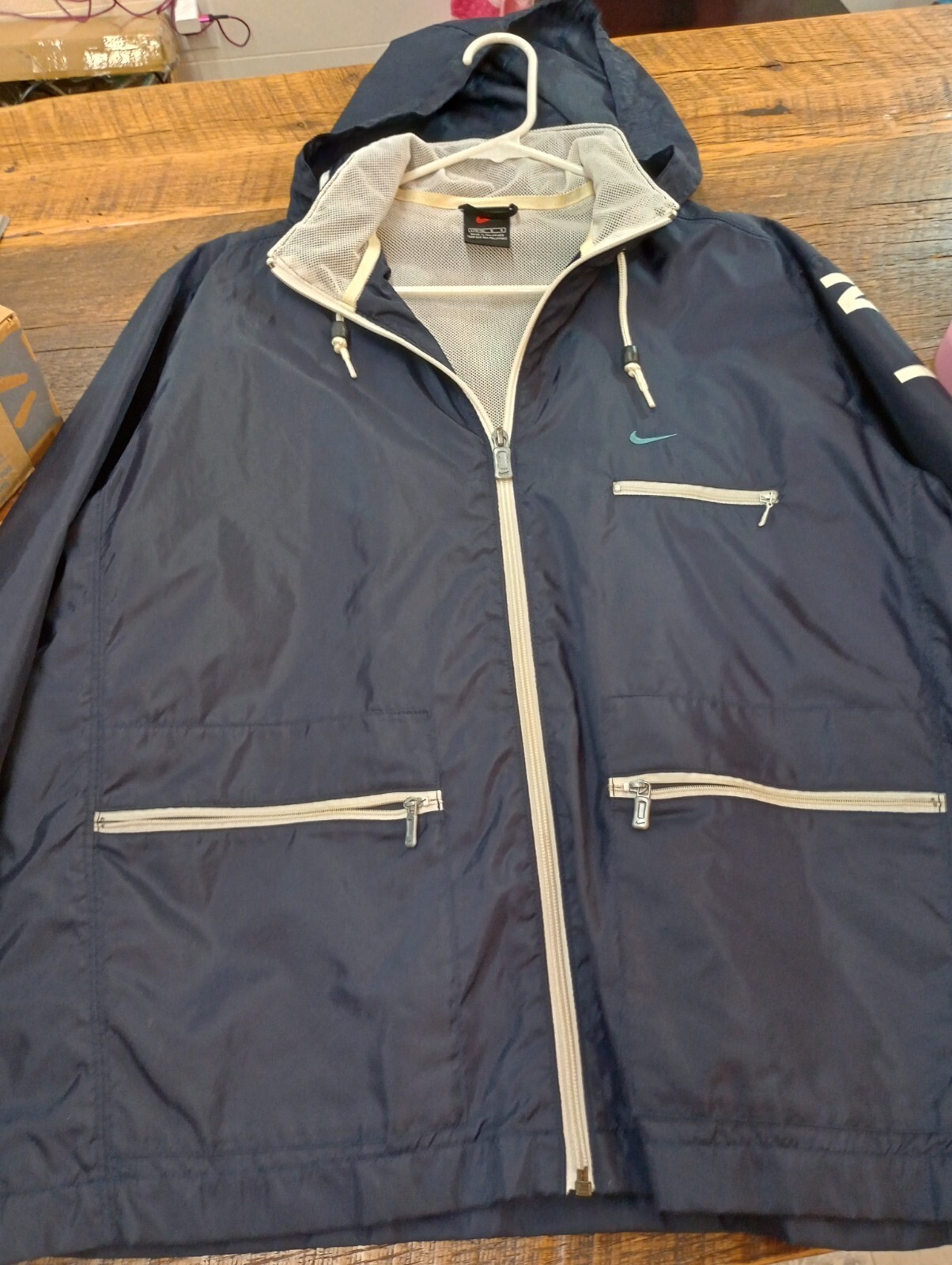 Vintage Nike Women's Windbreaker Jacket Full Zip Size Large Black Tag Red Swoosh