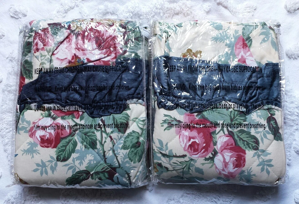 Nuevo con etiquetas Lote de Dos Fundas Estándar 20"X26" Ledbury Floral Azul Crema Ribete The Paragon Foto 3 de 4