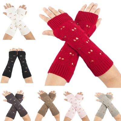 Knitted Fingerless Gloves Hollow Out Mittens Half Finger Arm Crochet Sleeves