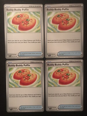 4 x Buddy-Buddy Poffin 144/162 Temporal Forces Trainer Pokemon Karten Playset NM