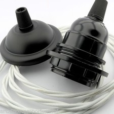 Image of E27 Vintage Styled Matte Black Ceiling Pendant Kit with Choice of Coloured Flex