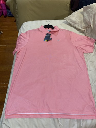 NWT Callaway Opti-Dri Swing Tech Coral Pink Plaid Pattern Golf Polo Shirt Sz XLT