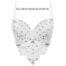 Top Crop Clubwear Donna In Pizzo Con Cristalli Lucidi