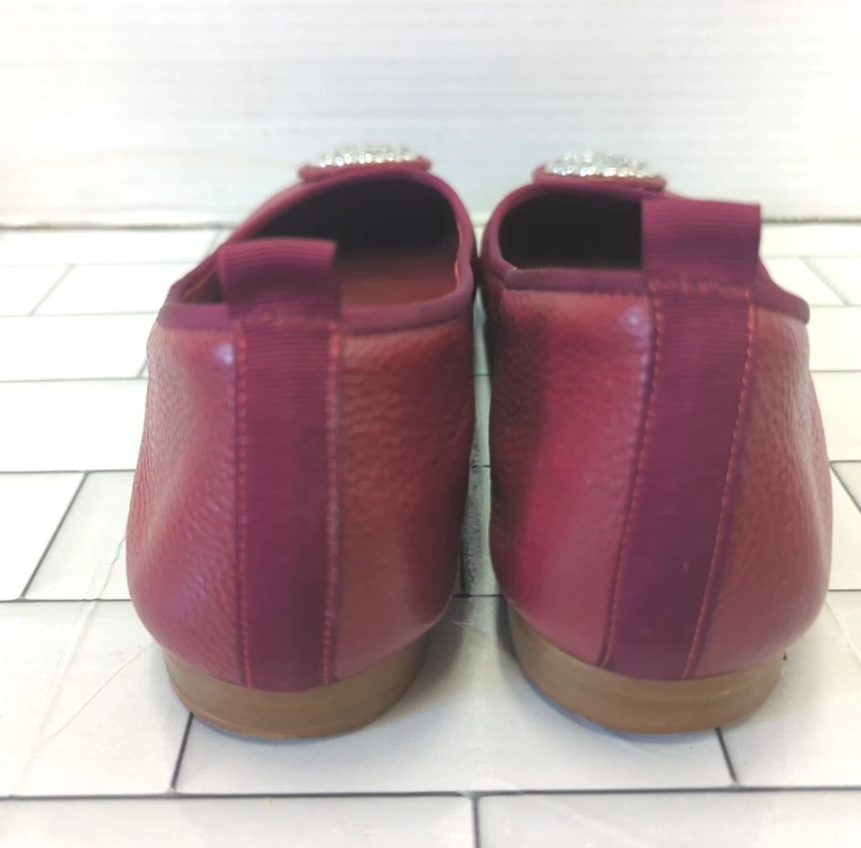 Talla 7.5 Brighton Aleta Lápiz Labial Rojo Cuero Zapatos Ballet Plano Ferrara Medallón Foto 4 de 4