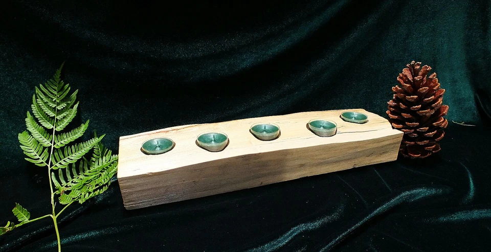 Candelabro de madera con luz de té, rústico, campo, granja, antiguo Foto 3 de 3