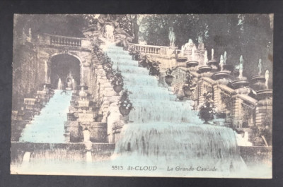 VTG The Grande Cascade Waterfall Saint-Cloud Paris France Colorized Postcard