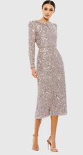 Mac Duggal Size: 6 Embellished Midi SheathDress Puff Sleeve Mauve 93595 NWT