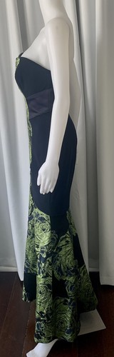 Vestido Sirena THEIA Floral Metálico Jacquard Sin Tirantes Azul Marino Talla 6 - Imagen 5 de 9