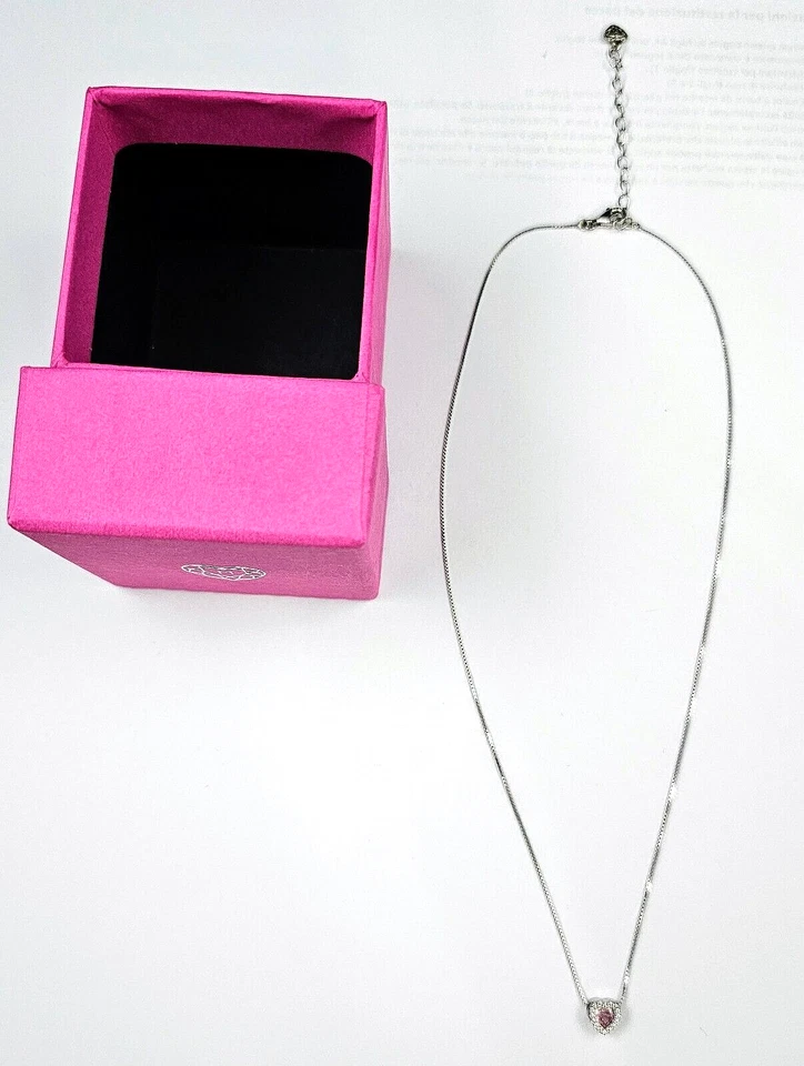 Collana catenina punto luce argento 925 con zircone rosa taglio CUORE  passante - Immagine 4 di 4