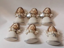6 Vtg Ceramic Angels Figural Hearts Bells Praying Fridge Magnets Christmas 2"