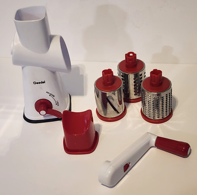 Geedel manual crank food slicer shredder rotary 3 blades simple grater