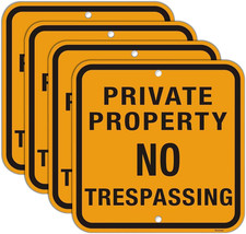 Large 4 Pack Private Property No Trespassing Sign, Reflective Aluminum Metal,