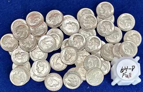 1964-P Roosevelt Silver Dimes Ch BU Full Roll 50 Pieces