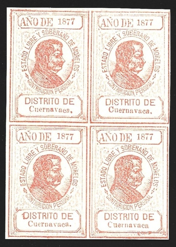 Mexico Revenue 1877 State Issues Morelos CUERNAVACA #31B BLOCK VF Unused