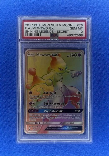 2017 POKEMON SUN & MOON SHINING LEGENDS SECRET #76 FULL ART/MEWTWO GX PSA 10