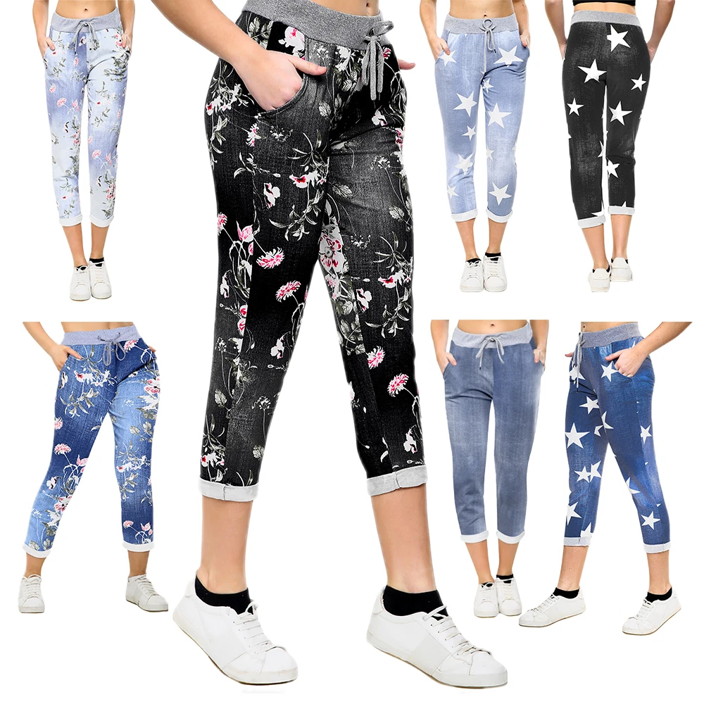 Women’s Italian Floral Print Joggers Cotton Stretch Trousers Magic Pants Jeans
Opens in a new window