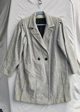 Vintage Herman Kay Coat Womens Medium Gray Wool Stripe 3/4 Sleeve Made USA