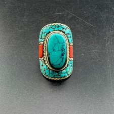 Tibetan unique handmade design traditional turquoise coral beautiful ring