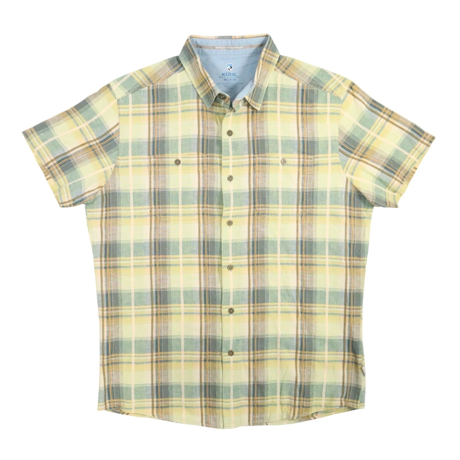 Kuhl Skorpio Linen Shirt Mens Medium Green Plaid Gorpcore Hiking Outdoor Retro