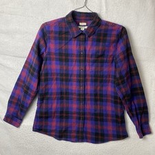 LL Bean Flannel Shirt Women's Purple Scotch Plaid Relaxed Fit Button Size M Tall