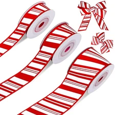 JarThenaAMCS 3 Rolls Christmas Candy Stripe Grosgrain Ribbon Xmas Red White S...