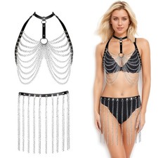 Body Harness Belt Suit with Chains Adjustable Waist Belts for Woman