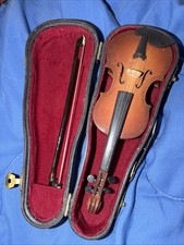 Miniature Violin Vintage 9 Inch Wooden Instrument with Case Bow Rosin Doll
