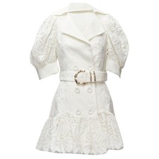 Acler Embroidery Eyelet Puff Sleeve Belted Double Breasted Dress Women W Size 2
